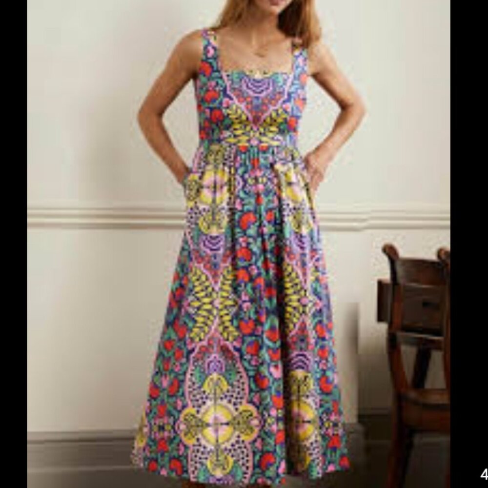 Boden Violet Square Neck Midi Dress Navy, Passion Bloom Size 16/18R